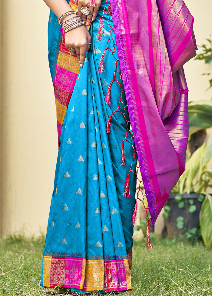 Sky Blue Dupion Silk Saree With Blouse Piece Clearance Pre Order