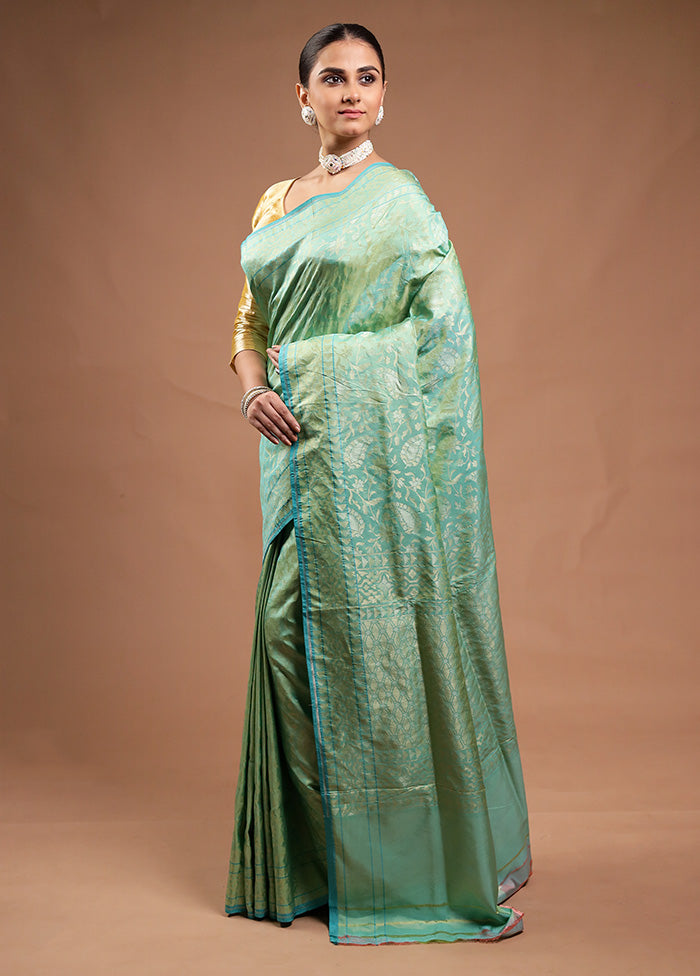 Green Handloom Katan Pure Silk Saree With Blouse Piece Cheap Brand New Unisex