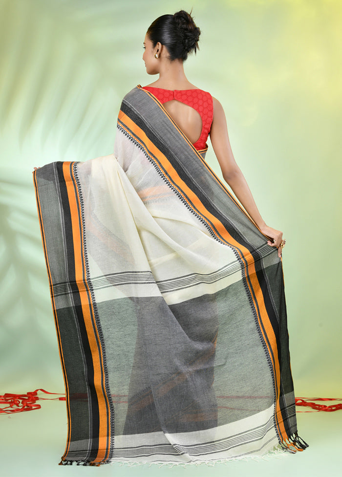 Off White Cotton Saree With Blouse Piece Cheap Sale Geniue Stockist