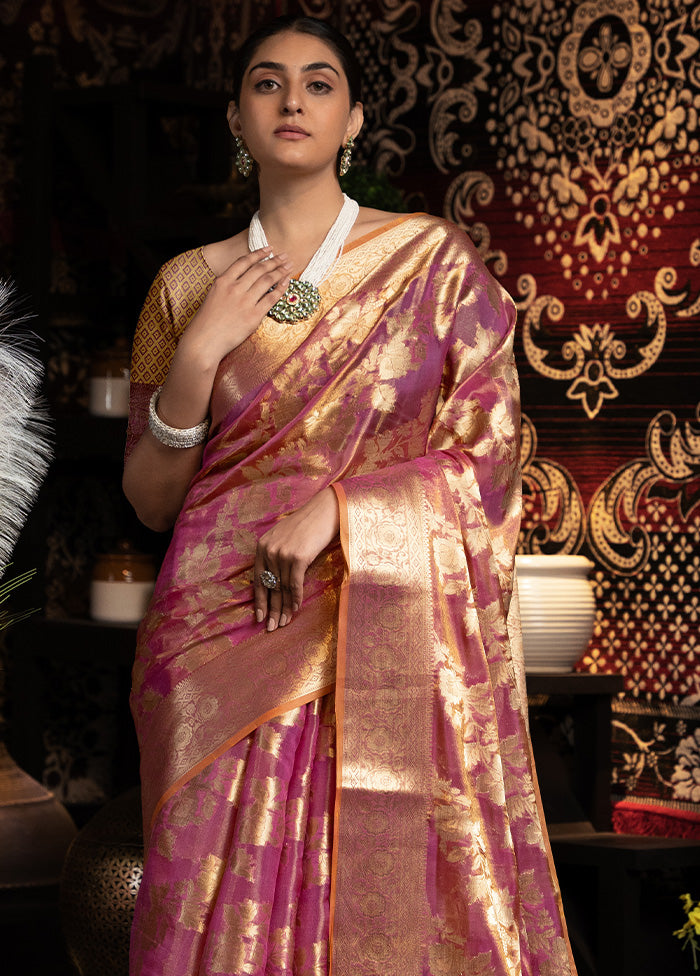 Purple Banarasi Silk Saree With Blouse Piece Limited Edition Sale Online