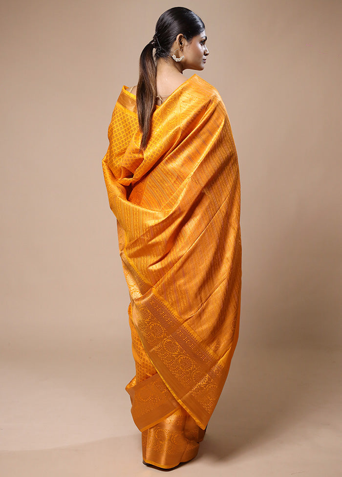 Yellow Kanjivaram Silk Saree With Blouse Piece Finishline Online