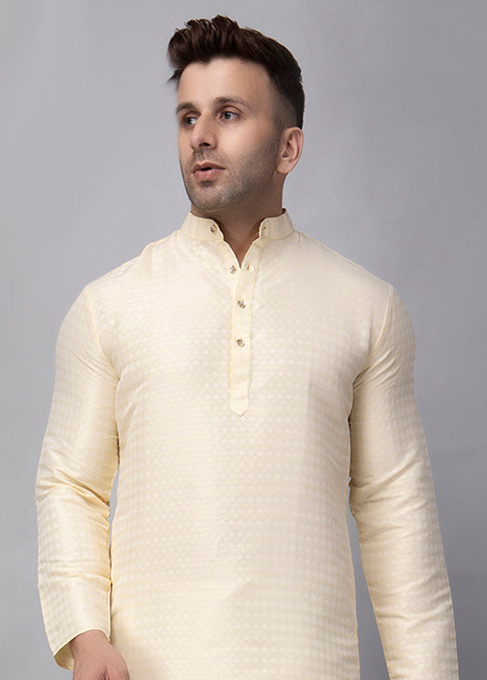 Cream Viscose Jacquard Knee Length Kurta Latest