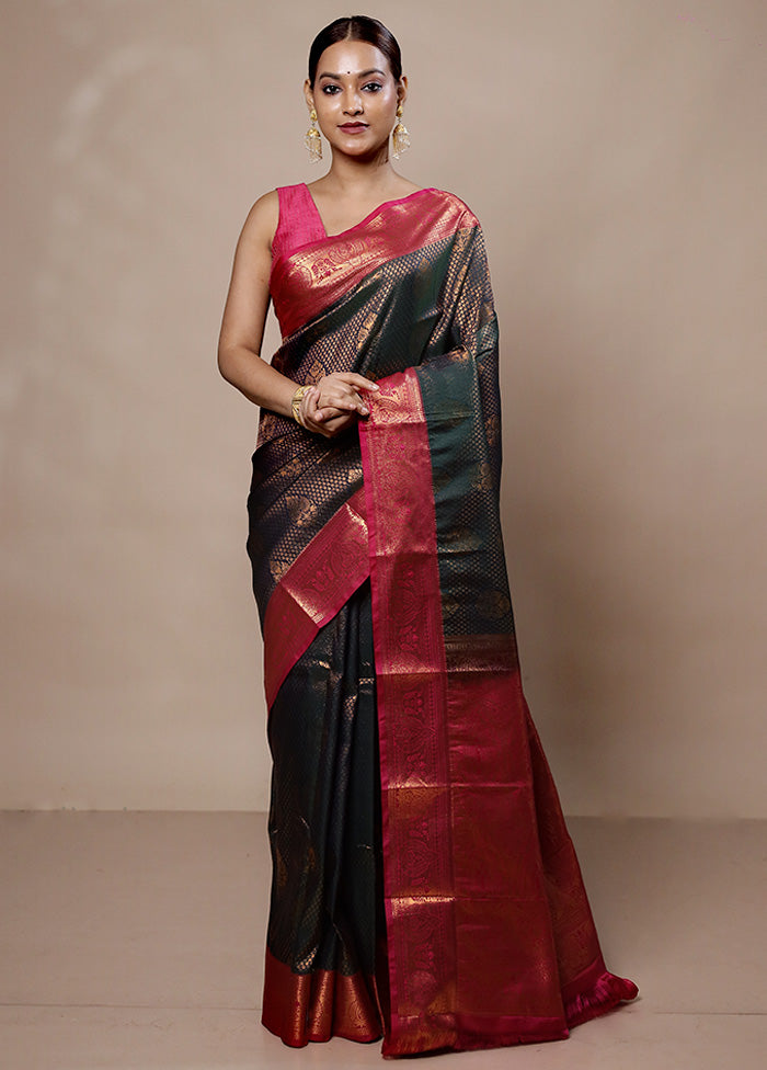 Green Kanjivaram Silk Saree With Blouse Piece Eastbay Online