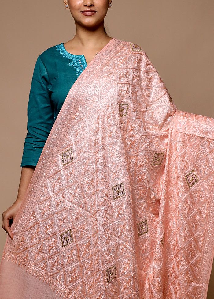 Peach Butta Work With Zari Woven Border Shawl Good Selling Cheap Online