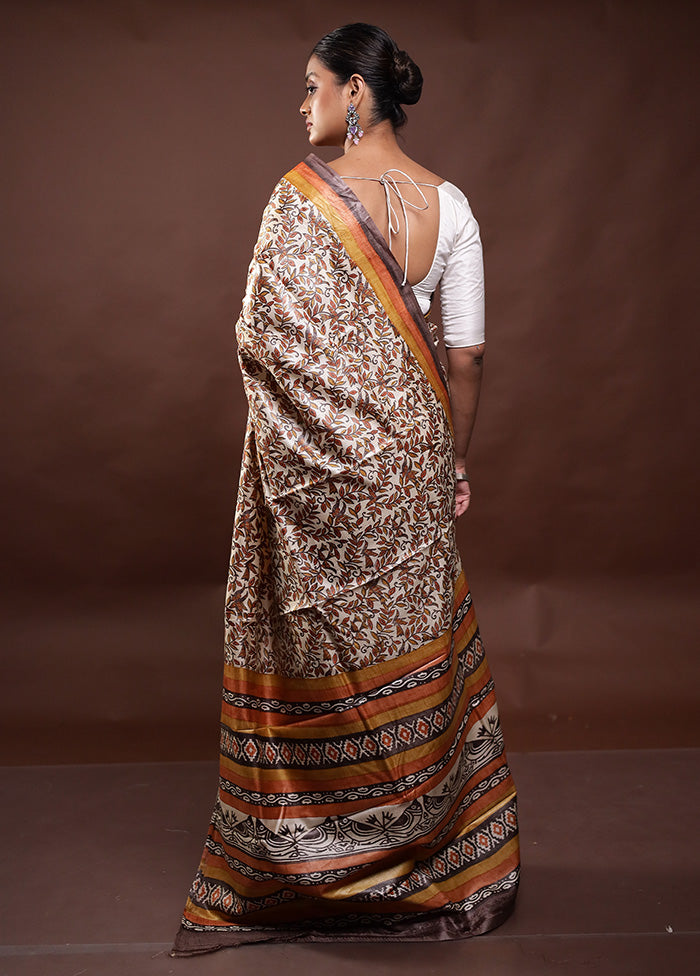 Cream Handloom Tussar Pure Silk Saree With Blouse Piece Online Online Cheap Pice