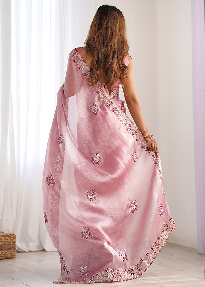 Pink Spun Silk Saree With Blouse Piece Visit New Cheap Pice