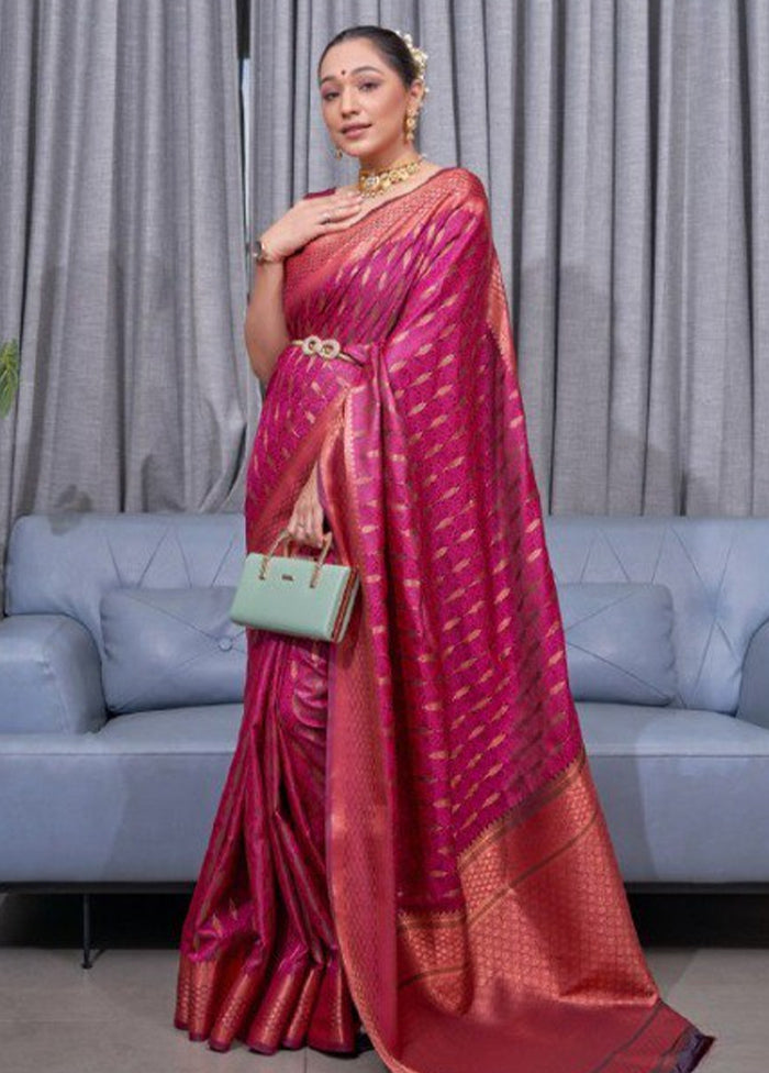 Pink Banarasi Silk Saree With Blouse Piece Discount Get To Buy