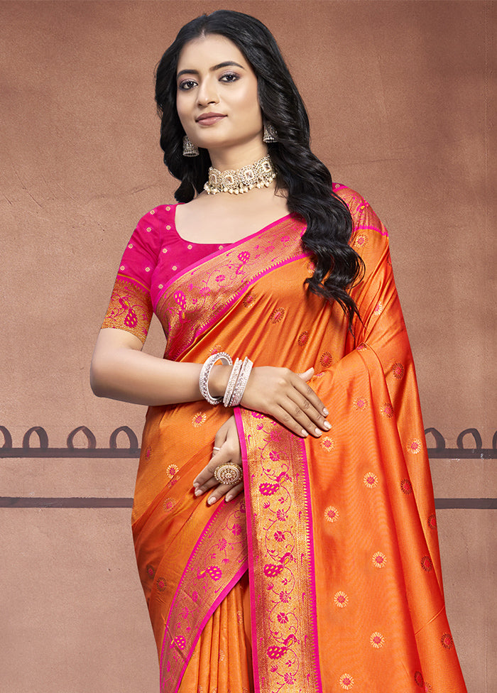 Orange Dupion Silk Saree With Blouse Piece 2025 New