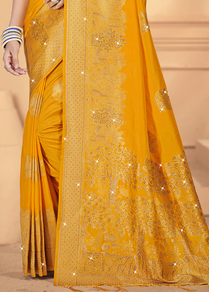 Yellow Spun Silk Saree With Blouse Piece Affordable Cheap Online