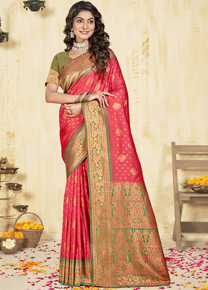 Pink Dupion Silk Saree With Blouse Piece Clearance Fashionable