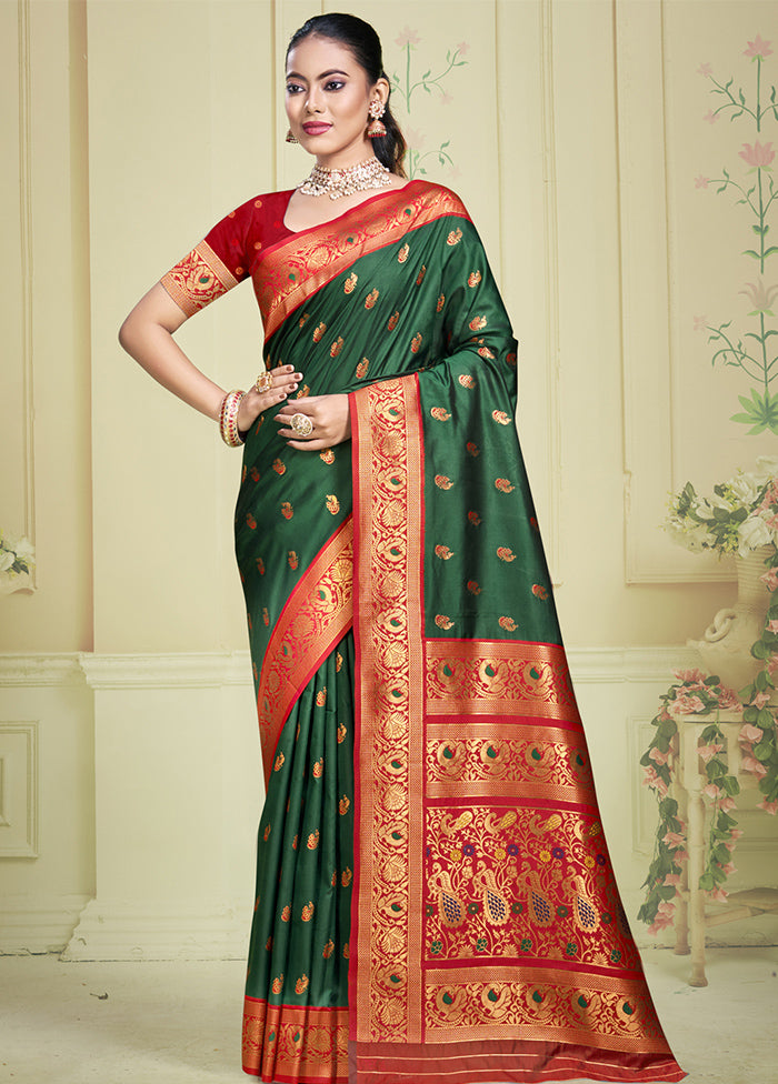 Bottle Green Dupion Silk Saree With Blouse Piece Sale For Cheap