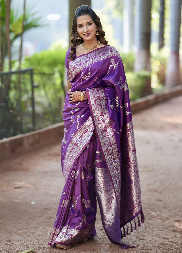 Voilet Banarasi Silk Saree With Blouse Piece Free Shipping Eastbay