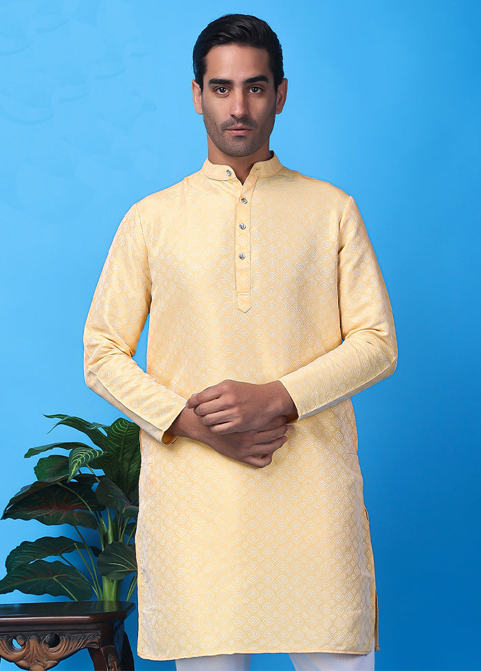 Golden Silk Jacquard Knee Length Kurta Cheap Sale 2025 Unisex