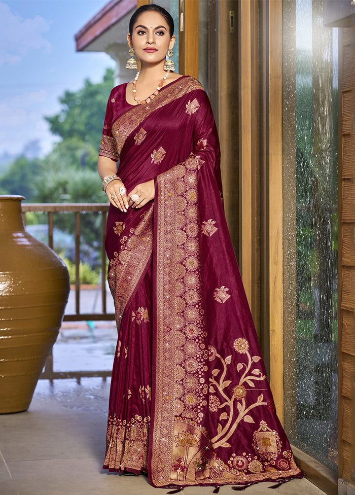 Magenta Dupion Silk Saree With Blouse Piece Latest Sale Online