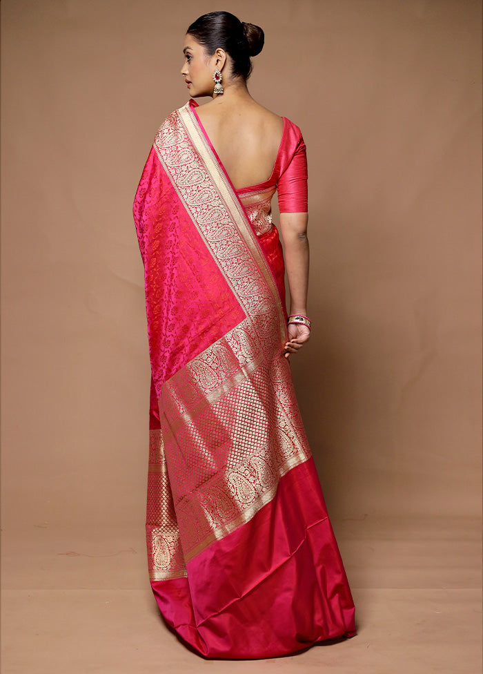 Pink Handloom Tanchoi Pure Silk Saree With Blouse Piece View For Sale