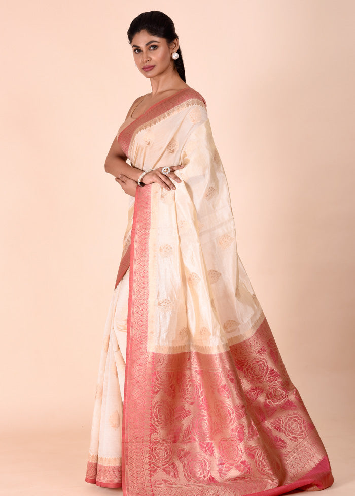 Cream Dupion Silk Saree With Blouse Piece Buy Cheap Free Shipping