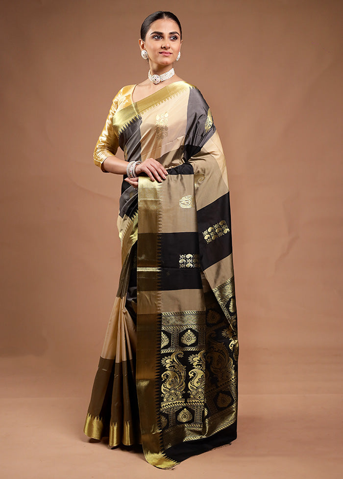 Black Kanjivaram Silk Saree With Blouse Piece Cheap Sale Geniue Stockist