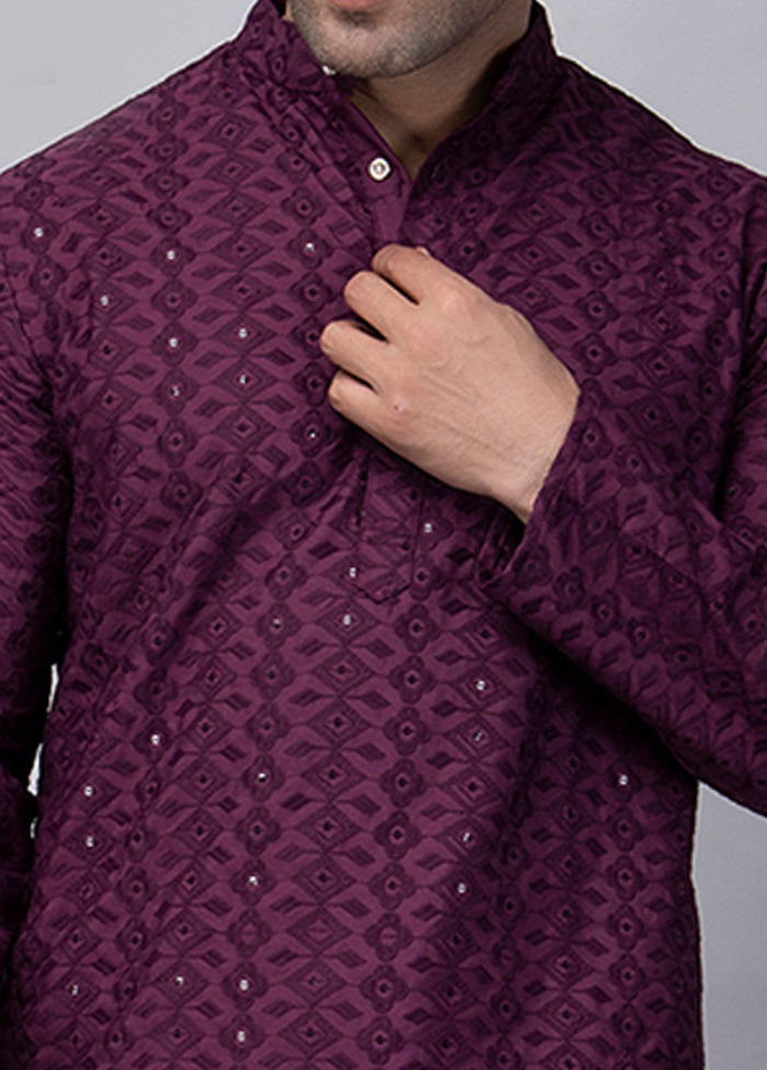 Purple Viscose Embroidered Knee Length Kurta Buy Cheap Authentic