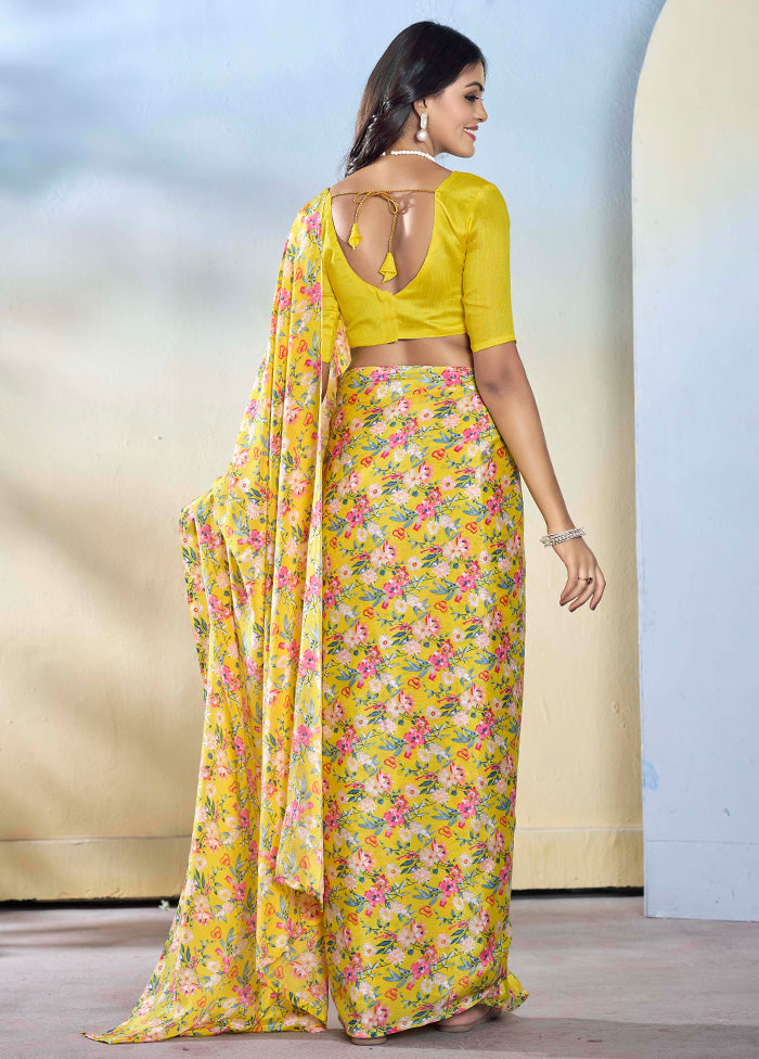 Yellow Georgette Saree With Blouse Piece Quality Free Shipping Outlet