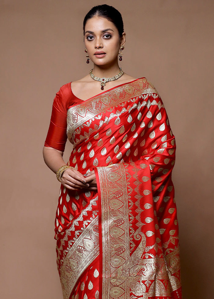 Red Banarasi Silk Saree With Blouse Piece Affordable Cheap Online