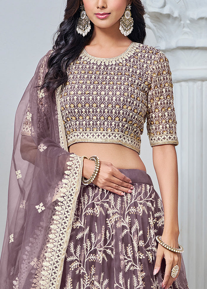 3 Pc Lavender Net Semi Stitched Lehenga Set Cheap Manchester Great Sale