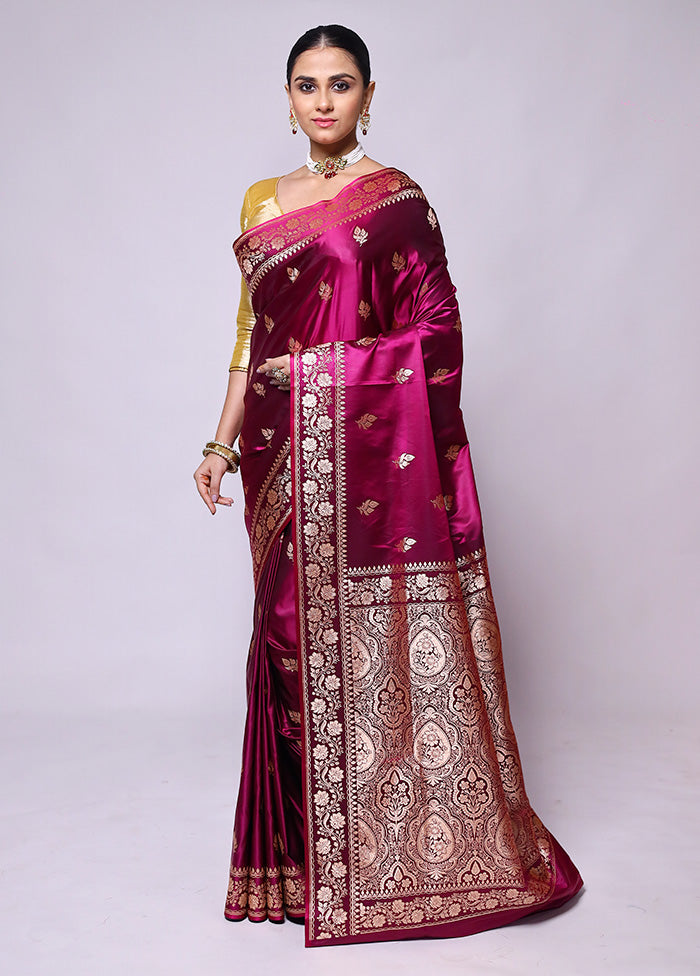 Purple Banarasi Silk Saree With Blouse Piece Cheap Sale Now