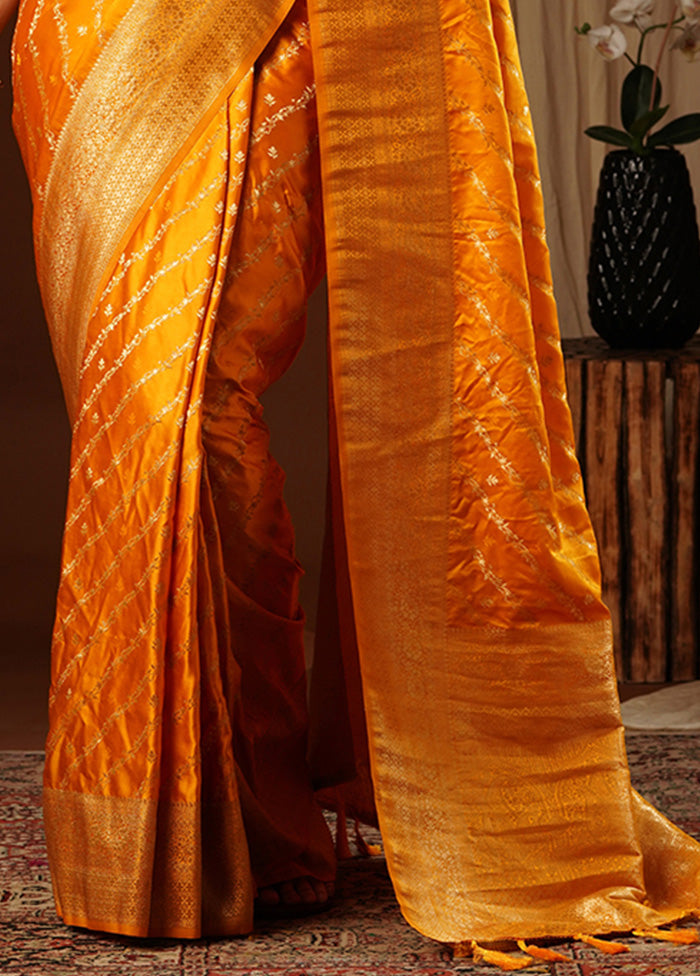 Yellow Satin Silk Saree With Blouse Piece Free Shipping Get To Buy