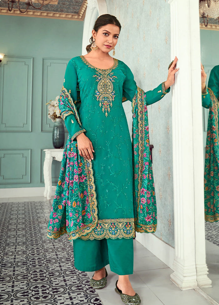 3 Pc Mint Green Semi Stitched Georgette Suit Set Cheapest Cheap Online