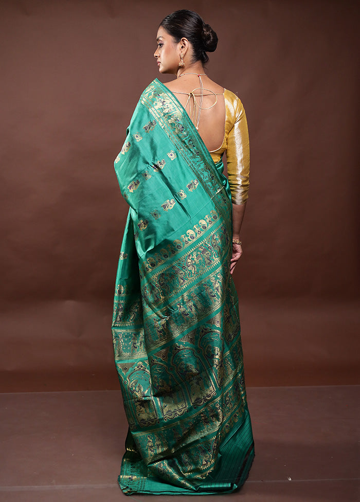 Green Handloom Baluchari Pure Silk Saree With Blouse Piece Outlet Store Online