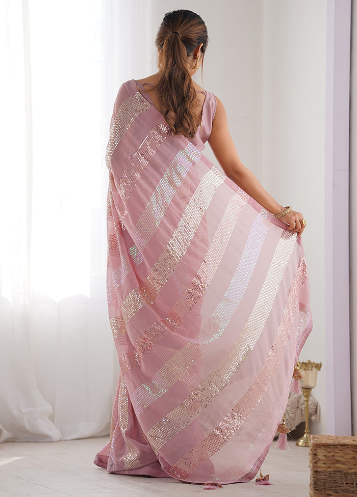 Pink Georgette Saree With Blouse Piece Excellent