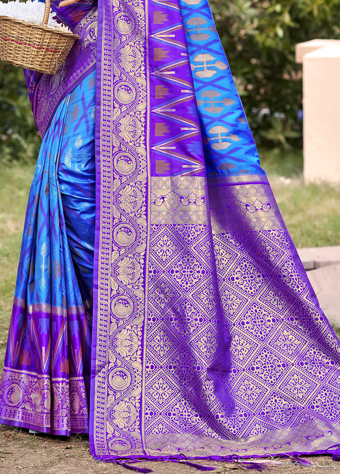 Sky Blue Spun Silk Saree With Blouse Piece Outlet Clearance Store