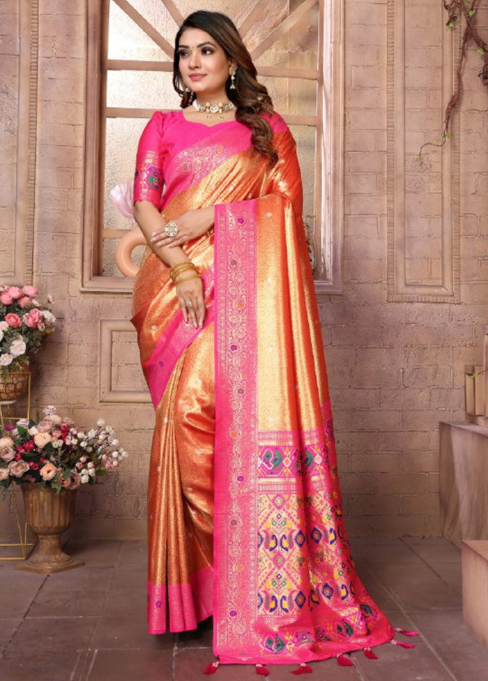 Orange Banarasi Silk Saree With Blouse Piece Cheap Outlet Locations