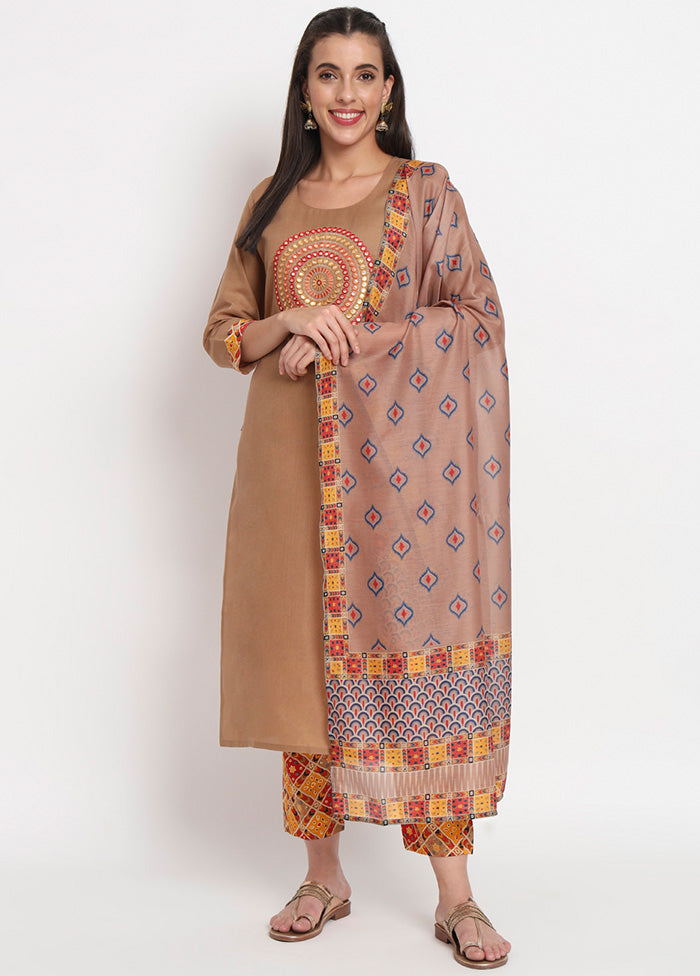 3 Pc Brown Readymade Cotton Dupatta Suit Set Free Shipping Recommend