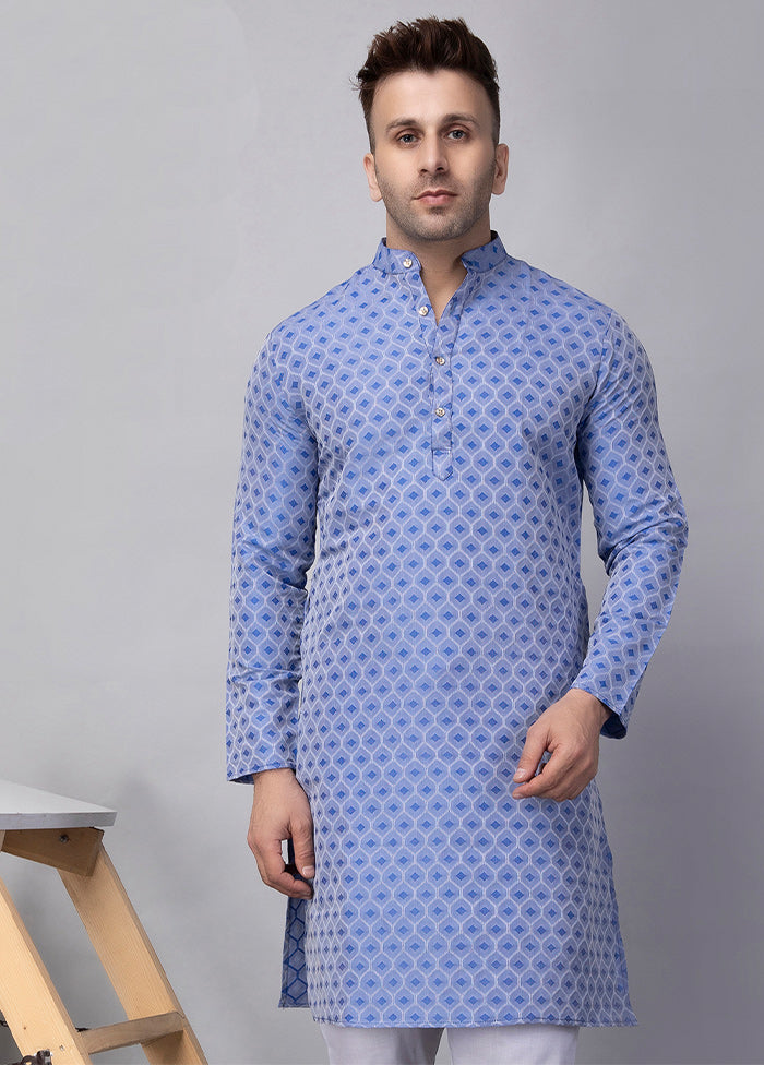 Blue Viscose Jacquard Knee Length Kurta Sale High Quality