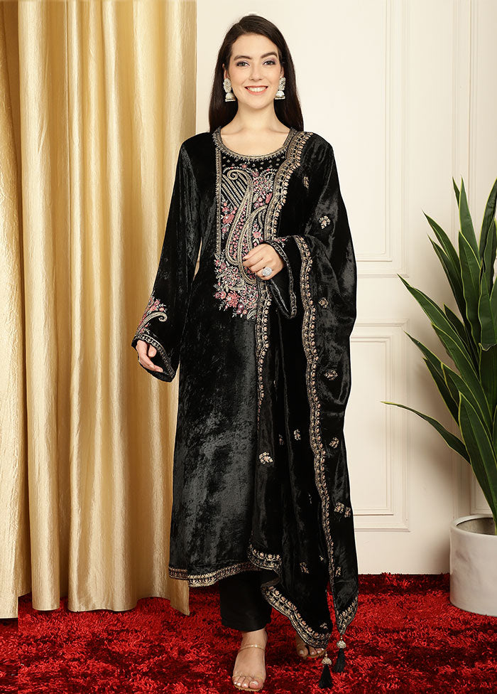 3 Pc Black Unstitched Velvet Suit Set Free Shipping Browse