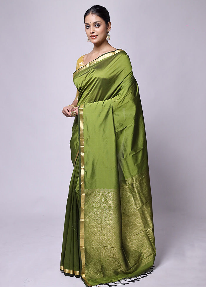 Green Kanjivaram Silk Saree With Blouse Piece Outlet For You