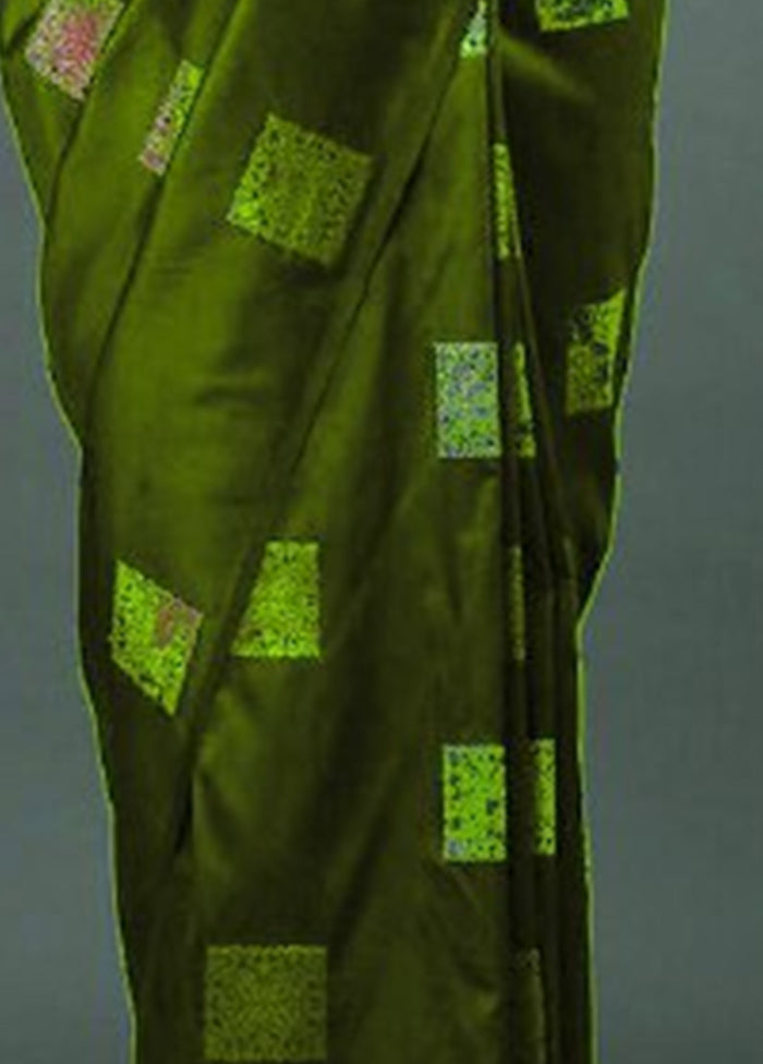 Mehendi Green Banarasi Silk Saree With Blouse Piece Free Shipping Original