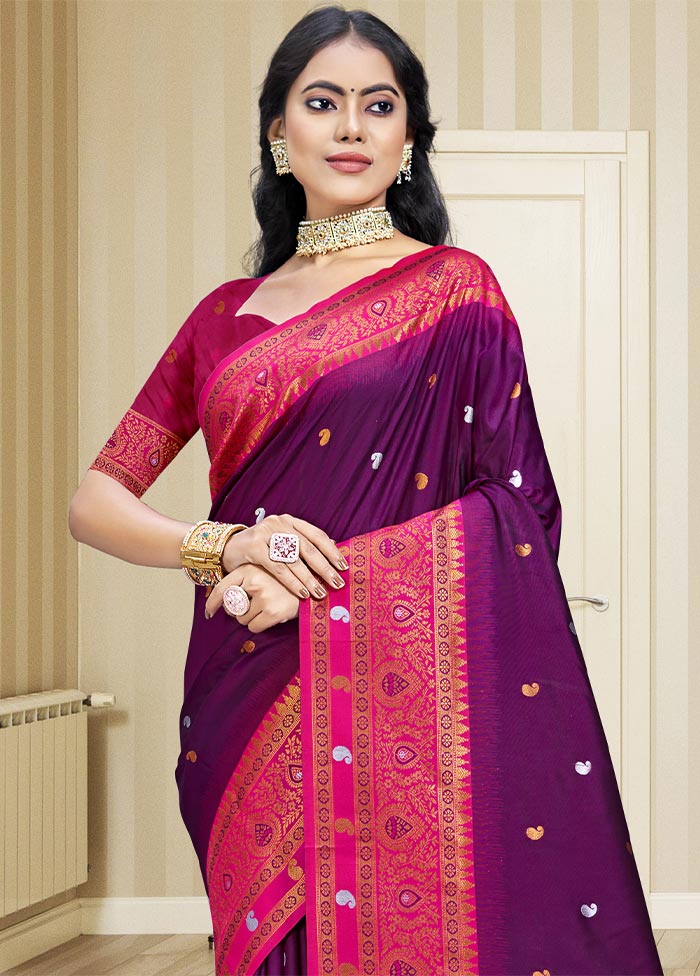 Wine Dupion Silk Saree With Blouse Piece Shipping Outlet Store Online