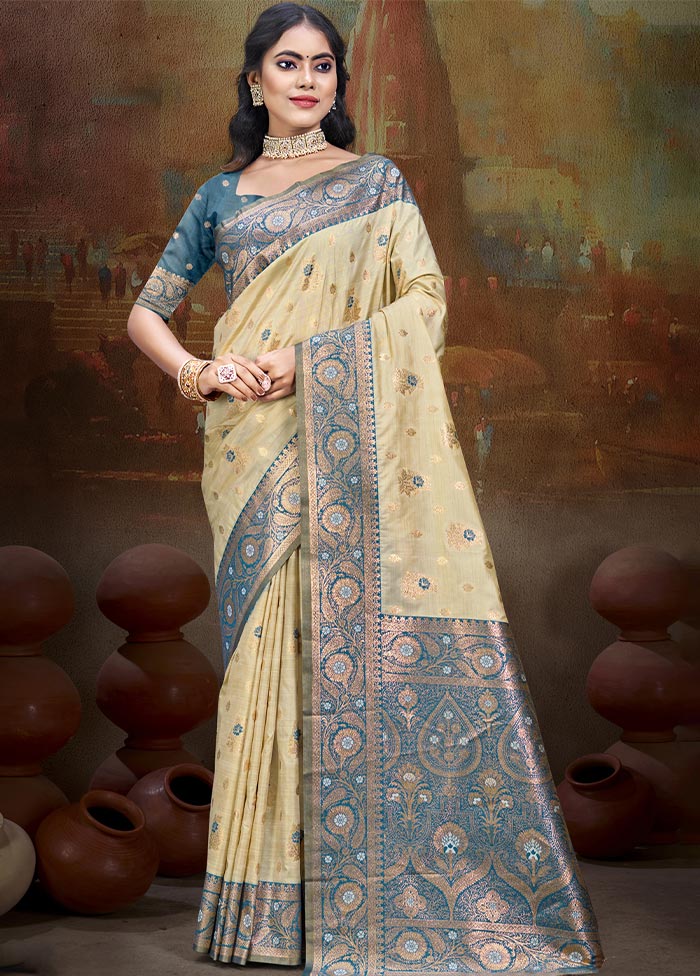 Beige Dupion Silk Saree With Blouse Piece Discount Footlocker Pictures