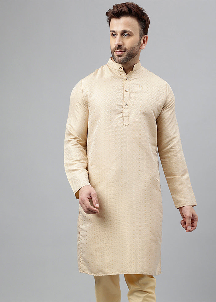 Cream Viscose Jacquard Long Kurta Free Shipping Sale Online