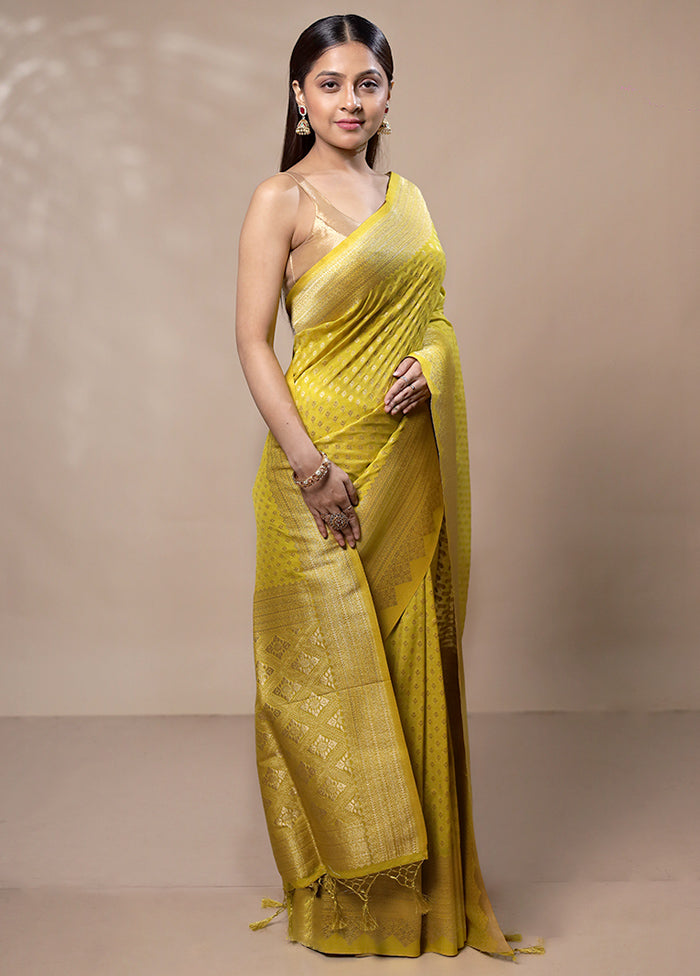 Yellow Dupion Silk Saree With Blouse Piece Websites Cheap Pice