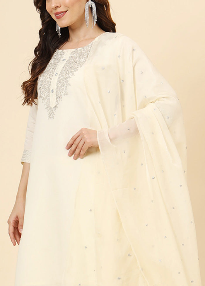 3 Pc Cream Readymade Silk Suit Set Sale Recommend