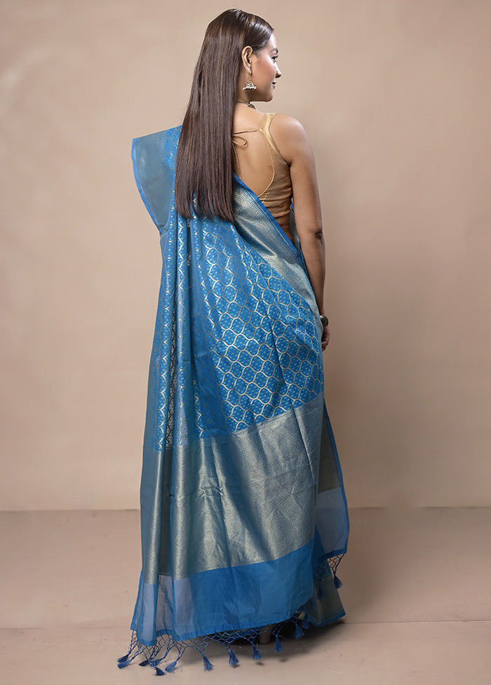 Blue Kora Silk Saree With Blouse Piece Shipping Outlet Store Online