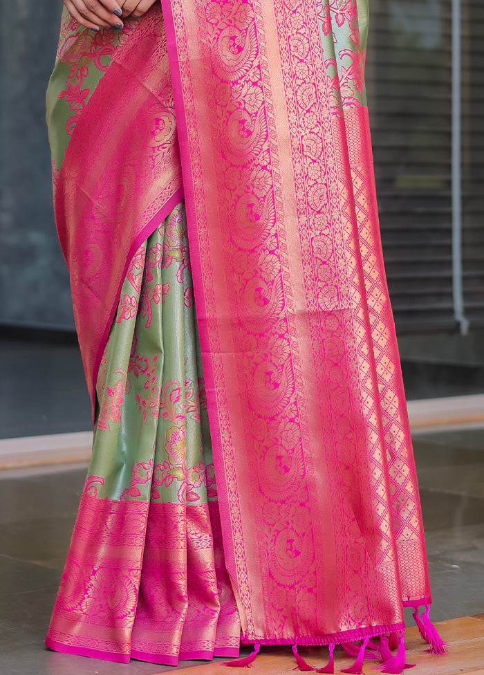 Green Spun Silk Saree With Blouse Piece Perfect Cheap Online