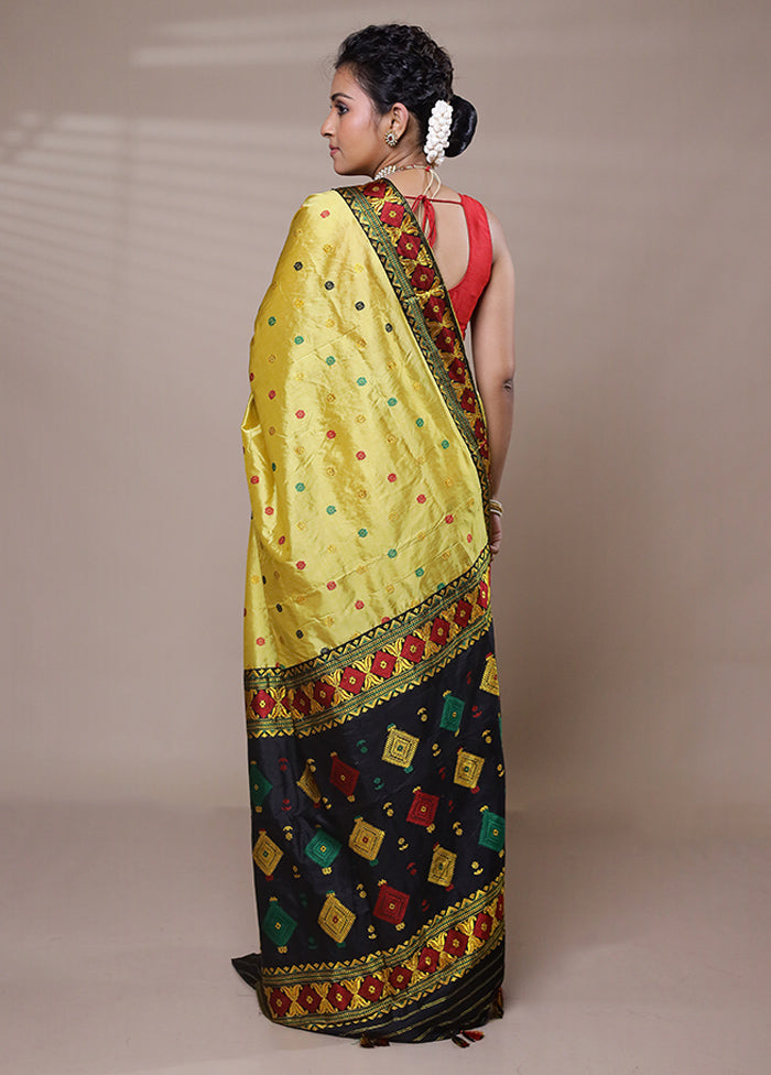 Yellow Handloom Assam Pure Silk Saree With Blouse Piece Clearance Fashionable