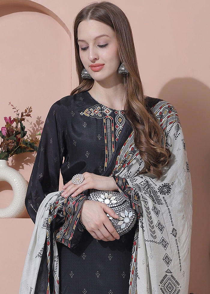 3 Pc Black Semi Stitched Silk Suit Set Buy Cheap Pay With Visa