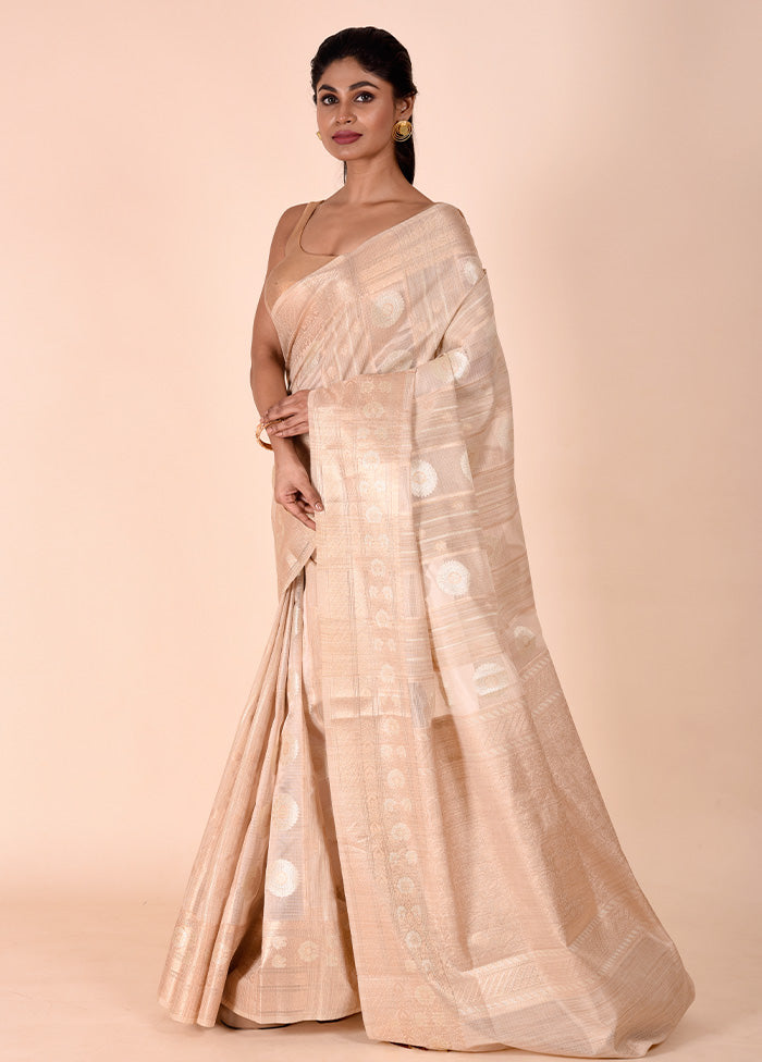 Cream Tissue Silk Saree With Blouse Piece Discount 2025 Unisex