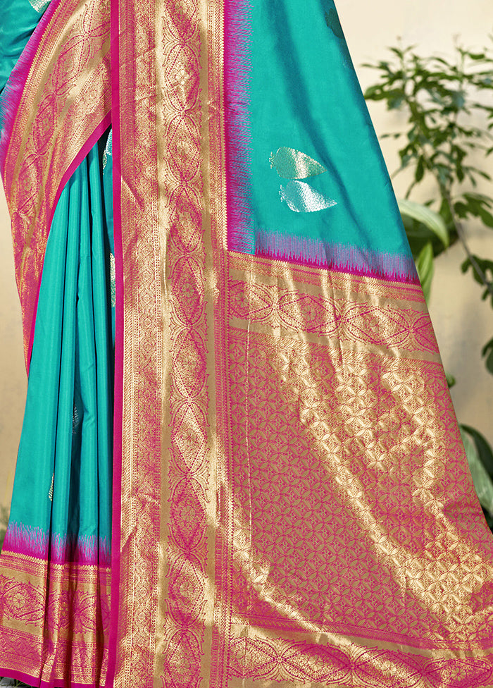 Sky Blue Dupion Silk Saree With Blouse Piece Low Pice Fee Shipping For Sale