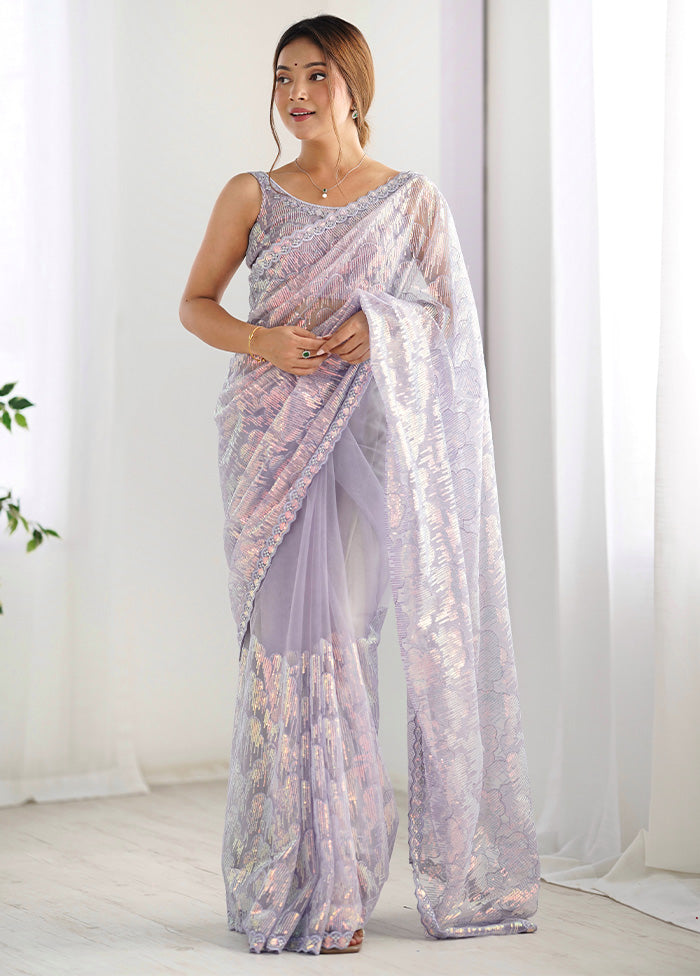 Lavender Net Net Saree With Blouse Piece Get To Buy Cheap Online