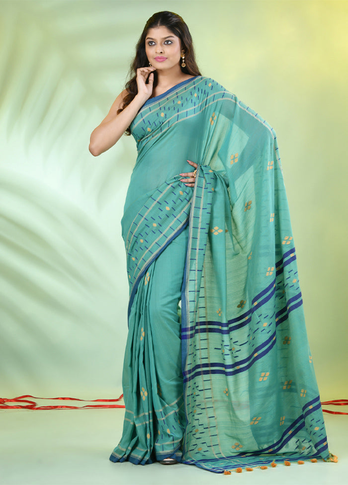 Sea Green Pure Cotton Saree With Blouse Piece Buy Cheap Fake